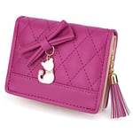 UTO Femme Filles Portefeuille Petit Porte-Monnaie à glissière avec Chat Mignon Pendentif en PU Cuir Rosé Fuschia