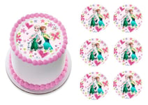 Frozen Fever Elsa Anna Cake Topper Edible Icing Sugar 7.5" plus Cupcakes Toppers