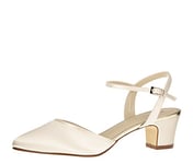 Rainbow Club Bridal Shoes Emili - Pumps, high-Heeled Sandal - Ivory Satin, Strap, Block Heel - Size 36 EU (3 UK)