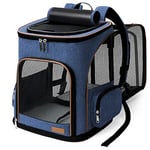 Lekesky Expandable Cat Carrier Backpack - Portable Breathable Rucksack for Medium and Small Cats & Dogs, Foldable with Inner Escape-proof Leash and Pet Mat, Supports 25 lbs (Blue)