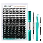 GEMERRY Lash Extension Kit 280Pcs Lash Clusters DIY Individual Eyelash Extension Kit D Curl Volume Cluster Lashes Wispy with Lash Bond and Seal and Lash Tweezers (100D-0.07D,10-18MIX-KIT)