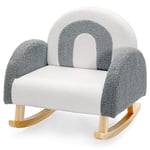 GOPLUS Fauteuil à Bascule pour Enfants avec Pieds en Bois &Coussinets Antidérapants, Mini Canapé à Accoudoirs en Velours pour Salon, Chambre, Jardin d'enfants, Cadeau pour Garçons Filles(Gris)