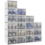 YITAHOME Boîte à chaussures, Lot de 18 boite Rangement Chaussures en Platique Transparente, Empilable et Pliable, pour chaussures jusqu'à la pointure 44 boite a chaussure Respirante Blanche