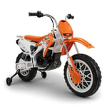 INJUSA - Moto Cross Électrique KTM SX, pour Enfant à partir de 3 Ans, avec Batterie 12V, Poignée d'Accélérateur, Roues de Soutien et Bandes en Caoutchouc sur Les Roues, Vitesse 6 km/h, Orange