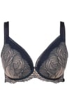 Ulla Popken Femme Grandes Tailles Soutien-Gorge à Armatures, Coques Souples. Dentelle. Bonnet B-E. Bleu Nuit 90C 824399139-90C