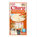 INABA Churu - Friandises pour Chats en Purée au Poulet & Bœuf - Délicieux Snacks pour Félins - Texture Lisse et Onctueuse - Nourriture pour Chats - 4 Tubes x 14g