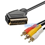 5m SCART Cable to 3 x Triple RCA Phono Audio Video TV LONG Composite Lead GOLD