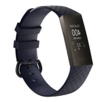 Fitbit Charge 3 ruudukko kuviollinen silikooni muovinen joustava vaihto ranneke metalli soljella - Musta/ Sininen Tummansininen