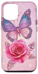 Coque pour iPhone 15 Pro Rose et papillon mignon sur fond rose