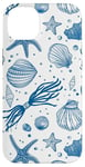 Coque pour iPhone 14 Plus Été côtier bleu coquillage, étoile de mer, femme