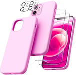 Coque Silicone Rose + Verres Trempes et Protections Camera Arriere X2 Pour iPhon