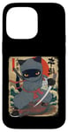 Coque pour iPhone 14 Pro Max Chat ninja japonais, chat noir kawaii ninja