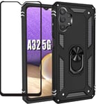 Samsung galaxy A32 5G Phone Case,Folmecket With Screen Protector 360 Degree Rotating Metal Ring Shock Absorption Reinforced Corner TPU for Galaxy A32 5G 6.5" (A32 5G Black)