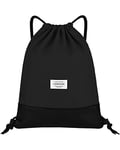 LIVACASA Sac à Cordon de Sport Yoga Impermeable Sac de Gym Étanche Ultra-léger Pliable Sac à Dos à Cordon pour Gym Ecole Natation Piscine Plage Camping Voyage (Noir(uni), H 42cm L 33cm)