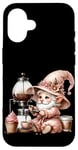 Coque pour iPhone 16 Pink Gnome With Retro Coffee Machine For Mama Coffee Lover