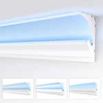 Led Moulures 2en1, éclairage indirect Corniche de plafond xps Polystyrene: 20.4 mètres / 12 barrettes, HLED-18 - 49x90 mm (de) - Heximo