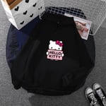 Tecknad Sanrio Hello-kitty Söt huvtröja för kvinnor Koreanska flickor Modetröja Vår och höst Modell Kläder Casual Långärmad L black