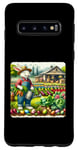 Coque pour Galaxy S10 Lapin de Pâques rétro avec inscription « Tending A Colorful Garden »