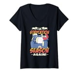 Womens IT'S STAYCATION SEASON AGAIN! Funny holidays at home design V-Neck T-Shirt