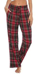 Lovasy Pantalon de Pyjama Femme Hiver Chaud Base de Pyjama Coton Long Pantalon à Carreaux Doux et Casual Vêtements de Maison B-Rouge XXL