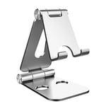 Simpeak Tablet Stand, Dual Foldable Tablet Holder Universal Mobile Phone Stand Holder, Aluminium Tablet Holder Stand Compatible with iPad iPhone and All 4-10inch Devices, Sliver