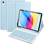 Étui Avec Clavier Allemand Pour Ipad 10e Génération 10,9"", Étui Folio Sans Fil Avec Support Pour Stylo Et Clavier - Bleu