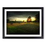 Landscape Tree and Hay Bales Modern Framed Wall Art Print, Ready to Hang Picture for Living Room Bedroom Home Office Décor, Black A2 (64 x 46 cm)