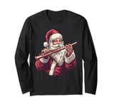 Santa Playing Flute Funny Flute Player Christmas Xmas Pajama Long Sleeve T-Shirt