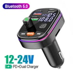 Auton Bluetooth 5.0 -lähetin 5v2.1A Dual USB LED -näyttö Monitoiminen autolaturi Handsfree UDisk Music Play tupakansytytin