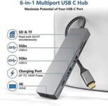 6 in 1 USB C -keskittimen moniporttisovittimet, mac-sovitin, 4k HDmi, 100 W pikalataus, USB-c ja 3 Usb-a 5gbps dataportti, USB 2.0