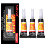 Super Glue,Colle Forte Rapide Glue Extra Forte Transparente Colle Forte Tout Support Tous Matériaux, Lot de 4 Tubes 3 g, pour le Bricolage et Diverses Restaurations, Séchage Immédiat