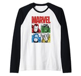 Marvel Vintage Squares Iron Man, Hulk, Captain America, Thor Manche Raglan