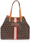 GUESS Women's Vikky Large Tote Bag, Black Logo/Cognac-bkg, 40x31x18 cm
