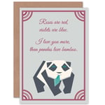 Romance Valentine Panda Poem Bamboo Greetings Card Plus Envelope Blank inside