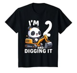 Youth I'm 2 And Digging It 2 Year Boy 2nd Birthday Panda Excavator T-Shirt