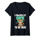 Womens I Pawsed My Game To Be Here Video Gamer Cat Gaming V-Neck T-Shirt