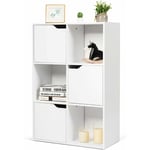 Bibliothèque Étagère de Rangement 6 Cases, Armoire de Rangement avec 3 Cubes Ouverts 28 x 28 cm, 3 Compartiments avec Porte, Meuble de Rangement pour