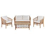 Salon de Jardin 4 Places en Bambou Blanc Boho Banc 2 Fauteuils Table Basse Magg