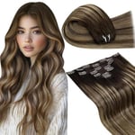 LaaVoo Extension Clip Marron Chocolat Ombre Brun Foncé et Brun Caramel Balayage Extension Vrai Cheveux Humain 22 pouces 55cm Extensions Clips Double Weft Platine 7Pcs/120G #4/27/4