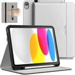 Coque Pour Ipad 10 (10,9 Pouces, Modèle 2022, 10ème Génération), Pu Cuir Folio Protecteur Housse Étui De Tablette Avec Porte-Stylet & Poche, Multi-Angle Affichage (Argent)