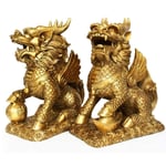 JYKFJ Qi Lin/Chi Lin Kylin Chinois Feng Shui Statues Dorées Décoration Décor Prospérité Figurine Attirer Richesse Et Bonne Chance Artisanat Laiton Maison Et Bureau 123 (Taille: M)