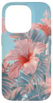 iPhone 14 Pro Palm Tree Hibiscus Sunset on the Beach Light Blue Case