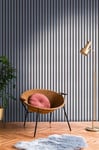 A.S. Création Non-Woven Wallpaper with Metallic Effect Wall Panel Motif 0,53 x 10,05 m - Black Grey Blue Metallic - Wood Look Wallpaper Made in Germany - 786273