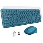 Wireless Keyboard and Mouse, XTREMTEC Compact Size Cute Keyboard Retro Round Keycap - 2.4GHz Ultra-Slim Quiet Aesthetic Keyboard for Laptop iMac Windows US Layout(Blue)