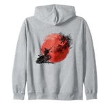 Cute Japanese Samurai Warrior Japanese Dragon, Cool Red Moon Zip Hoodie