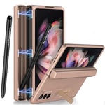 Miimall Compatible with Samsung Galaxy Z Fold 2 Case with S pen, Magnetic Hinge Protection [Hidden S Pen holder] [Magnetic Kickstand] PC Anti-Drop Full Coverage Protective Cover for Z Fold 2-Gold