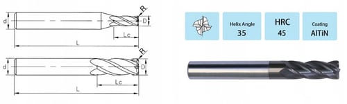 VHM-säteisleikkuri Fi8 R0,5 x 60 mm - 45 HRC - 45 HRC