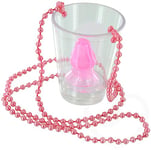 Shatchi Willy Shot Glass with Pink Bead Necklace Girls Night Out Hen Do Fun Games Fancy Dress Party Accessories Bachelorette Decorations, Clear