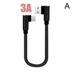 25cm kort 90 graders USB Type C laddningskabel USB-C mobiltelefonladdningskabel（Svart 25cm）