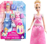 Mattel Disney Princess Toys, Cinderella Fashion Doll with 2 Looks, 9 Accessories, 2 Snap-On Bodices & 2 Skirts, 2-in-1 Stories Inspired by Disney Movie, JCR95